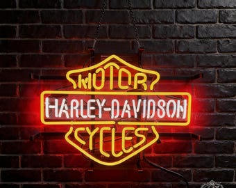 Harley Davidson Neon Sign, Motorcycle Garage Decor, Biker Man Cave Wall Sign, Home Bar Decor Wall Art Personalized gifts for him 19"x15"