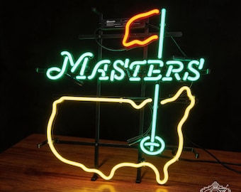 Golf Masters Neon Light – Vintage Real Glass Neon Sign for Home Bar, Golf Lounge, Man Cave, or Sports Room Decor Wall Art 19"x15"