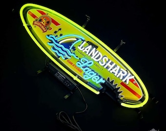 Surfboard Neon Beer Sign | LandShark Lager Margaritaville Bar Wall Light | Tropical Tiki Pub Decor Home Bar Decor Wall Art 27x12inch