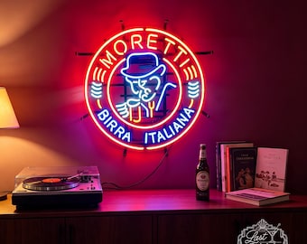 Birra Moretti Neon Sign, Italian Beer Bar Decor, Home Bar Wall Sign, Man Cave Pub and Pizzeria Decor Wall Art Personalized gifts 22"x22"