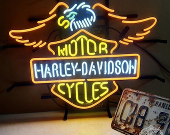 Harley Davidson Neon Sign, Motorcycle Garage Decor, Biker Man Cave Wall Sign, Eagle Home Bar Decor Wall Art Personalized gifts 24"x20"