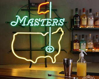 Masters Golf Neon Sign, Golf Course Wall Decor, Golf Club Bar Sign for Man Cave, Sports Room, Garage, Home Bar Decor Wall Art 24"x20"