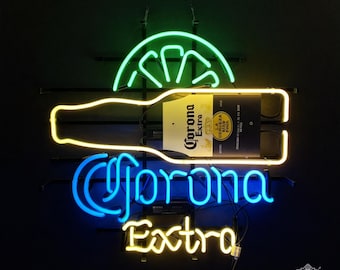 Corona Extra Neon Beer Sign Beer Bar Pub Decor Wall Art for Man Cave Handmade Real Glass Neon Bar Sign Light Personalized Sign 22x20inch