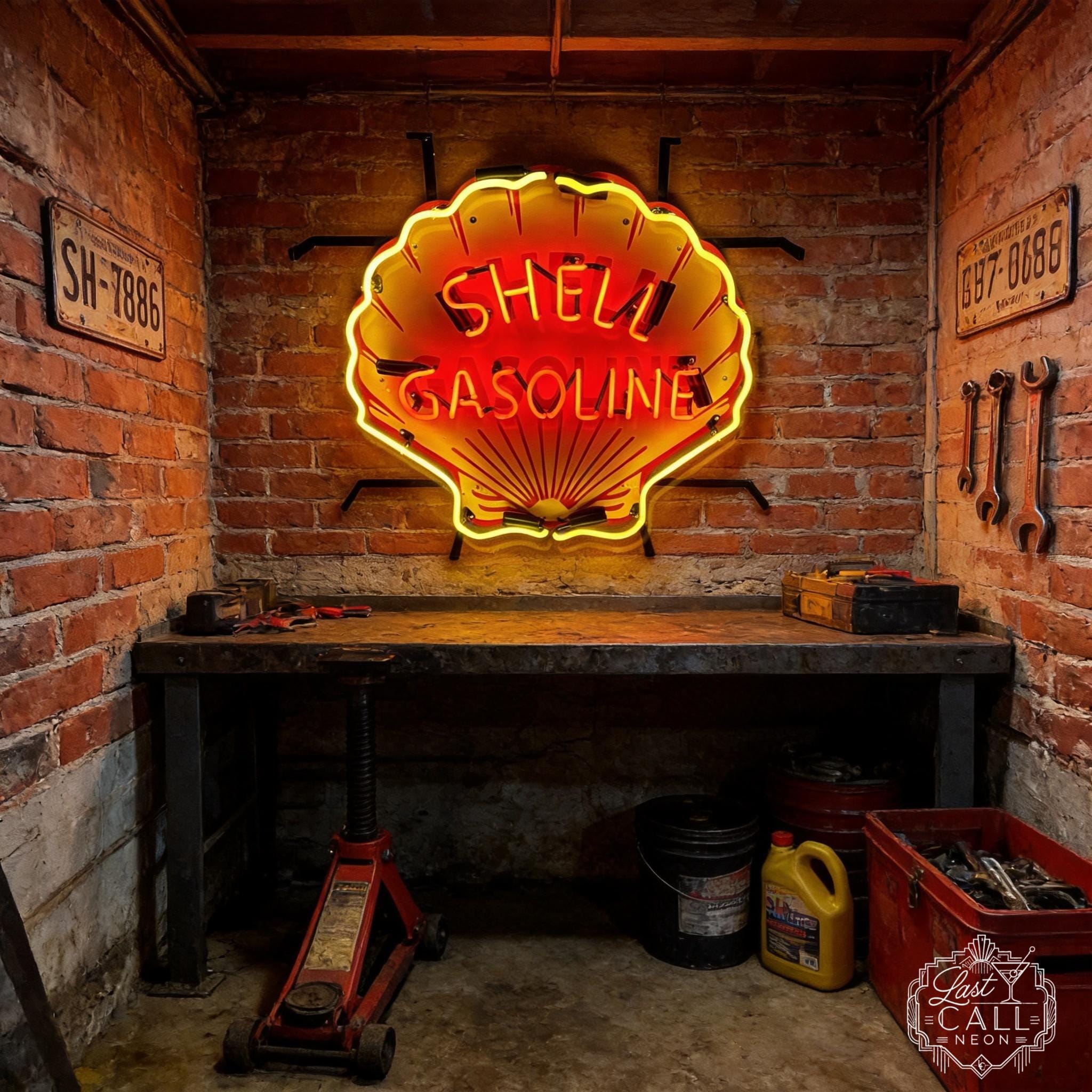 Vintage Gasoline Neon Sign, Shell Style Gas Station Wall Decor, Garage ...