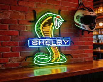 Shelby Cobra Neon Sign, Snake Garage Wall Decor, Racing Man Cave Sign, Car Lover Gift for Bar, Game Room Decor Wall Art 24”x20“