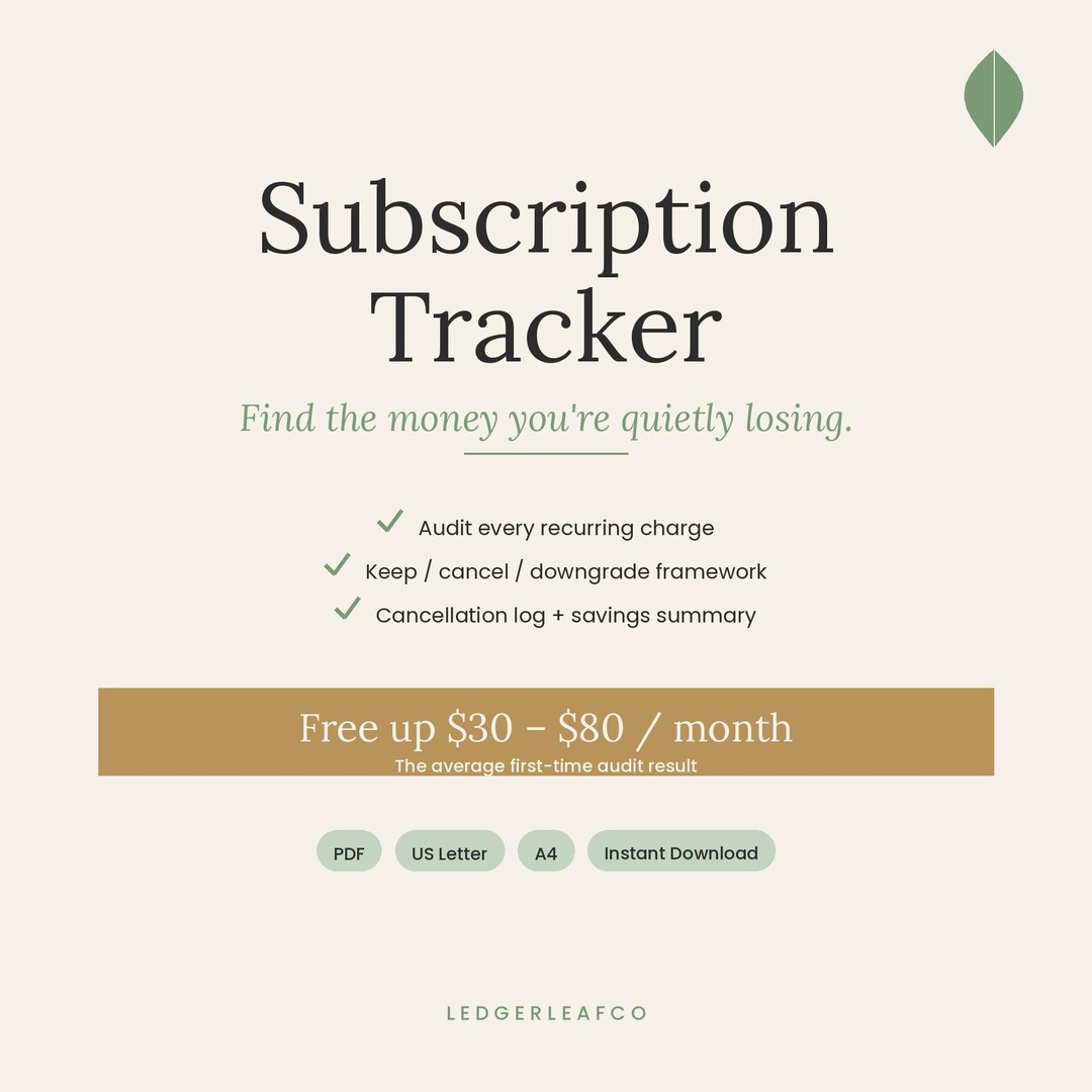 Subscription Tracker Printable | Cancel Subscriptions Worksheet ...