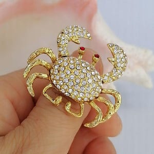 Anello da cocktail con granchio di cristallo, gioiello da ballo di fine anno.