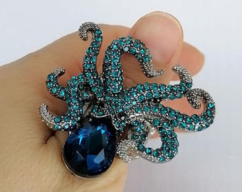 Strass Kristall Einstellbar Oktopus Ring - Free-Size Statement Schmuck