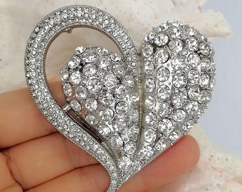 Rhinestone Crystal Sweet Love Heart Brooch Pin Costume Jewelry