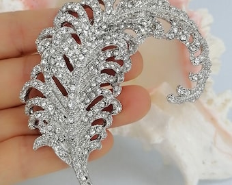 Rhinestone Crystal Elegant Feather Brooch Pin Prom Wedding Costume Jewelry