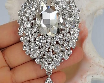 Strass Kristall elegante Teardrop Brosche Pin Abschlussball Hochzeit Kostüm Schmuck