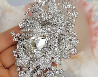 Strass Kristall Elegante Teardrop Blumen Brosche Braut Hochzeit Abschlussball Kostüm Schmuck