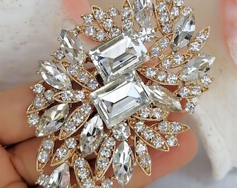 Broche florale feuille de cristal strass broches bijoux fantaisie mariage bal de promo