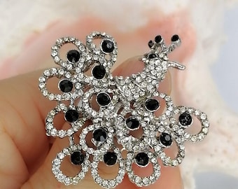 Cocktail Peacock Ring, Pave Crystal Statement Ring, Elegant Bird Jewelry