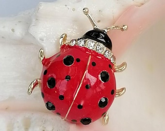 Rhinestone Crystal Insect Red Ladybug Brooch Pin Daily Prom Costume Jewelry