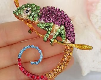 Rhinestone Crystal Animal Chameleon Brooch Pin Daily Prom Costume Jewelry