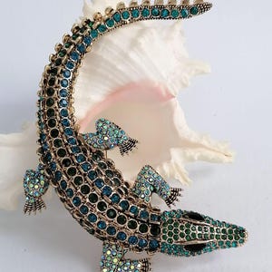 Rhinestone Crystal Animal Alligator Crocodile Brooch Pin Costume Jewelry