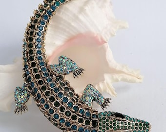 Strass Kristall Tier Alligator Krokodil Brosche Pin Kostüm Schmuck