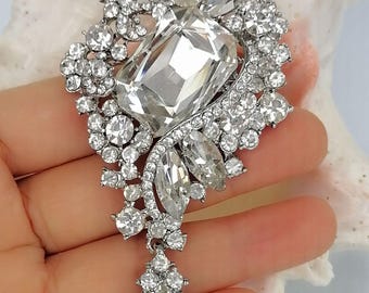 Strass Kristall Elegante Teardrop Brosche Pin Prom Hochzeit Schmuck