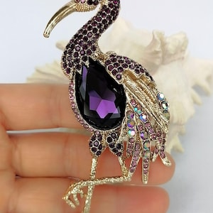 Rhinestone Crystal Animal Flamingo Brooch Pin Prom Costume Jewelry