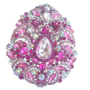 Rhinestone Crystal Large Heart-shaped Teardrop Brooch Pin Prom Wedding Costume Jewelry Silver-tone Pink