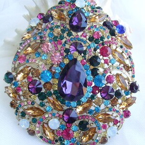 Rhinestone Crystal Large Heart-shaped Teardrop Brooch Pin Prom Wedding Costume Jewelry Gold-tone Multicolor