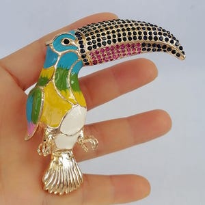 Rhinestone Crystal Animal Giant Beaked Bird Brooch Pin Costume Jewelry