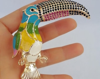 Strass Kristall Tier Riesen Schnabel Vogel Brosche Pin Kostüm Schmuck