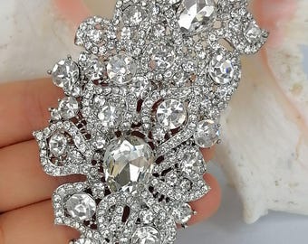 Rhinestone Crystal Elegant Flower Brooch Pin Bridal Wedding Prom Costume Jewelry