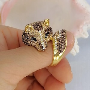 Anello avvolgente con volpe e strass, anello di tendenza Beige Fox Ring 8#