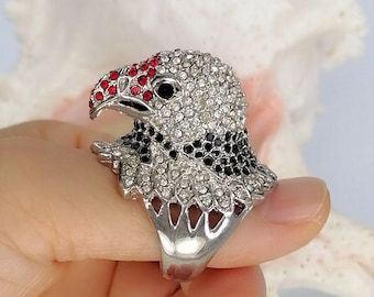 Statement Eagle Head Ring, Crystal Bird Ring, Punk Jewelry, Bold Animal Gift for Him