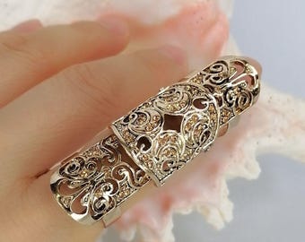 Filigraner Vintage Champagner Kristall Knöchelring - Free-Size Statement Ring