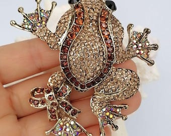 Rhinestone Crystal Insect Frog Brooch Pin Costume Jewelry