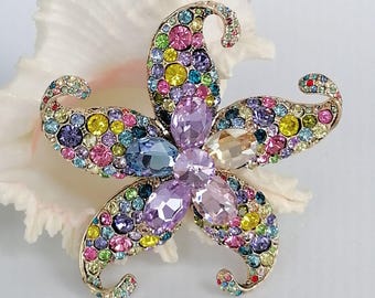 Rhinestone Crystal Marine Animal Starfish Brooch Pin Fashion Accessories