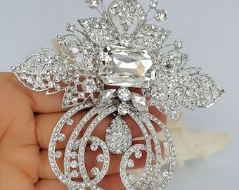 Rhinestone Crystal Large Teardrop Flower Brooch Pin Prom Wedding Costume Jewelry