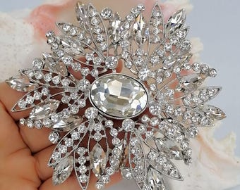 Rhinestone Crystal Oval Teardrop Flower Brooch Pin Prom Wedding Costume Jewelry