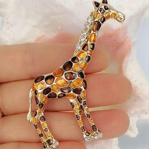 Rhinestone Crystal Animal Brown Enamel Giraffe Brooch Pin Daily Prom Costume Jewelry image 2