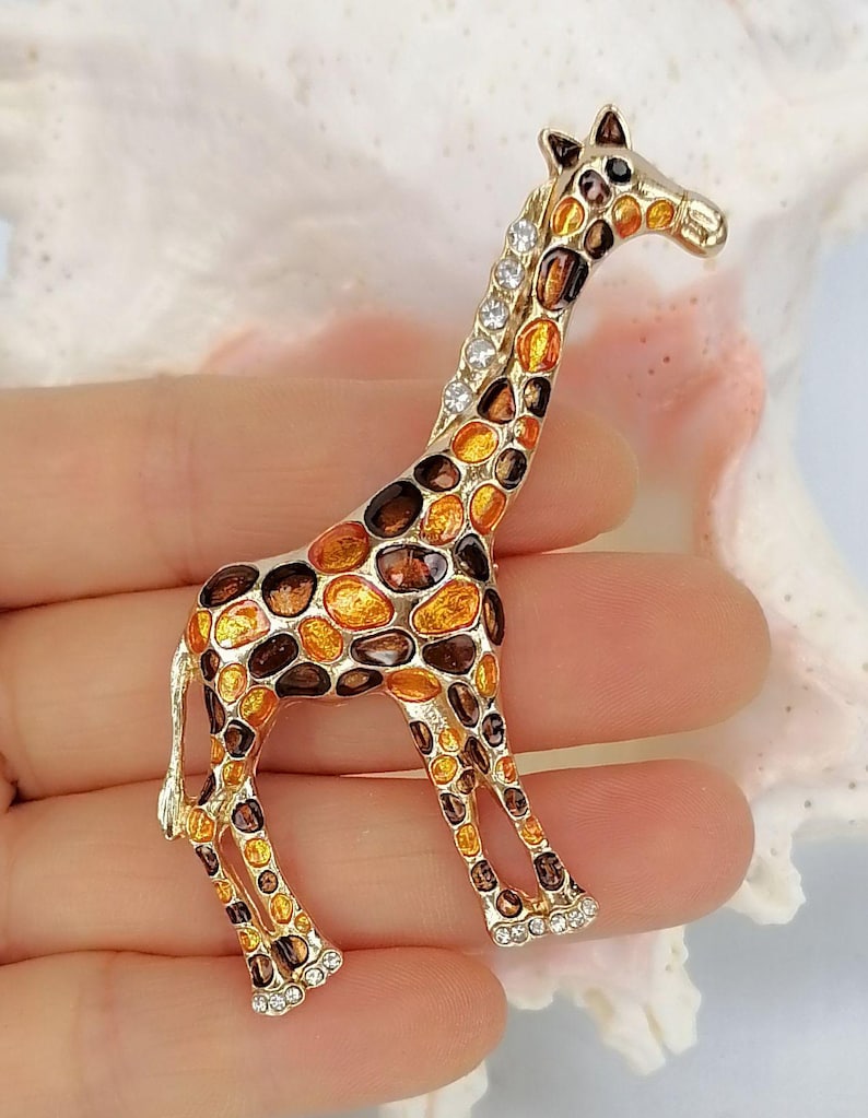 Rhinestone Crystal Animal Brown Enamel Giraffe Brooch Pin Daily Prom Costume Jewelry image 2