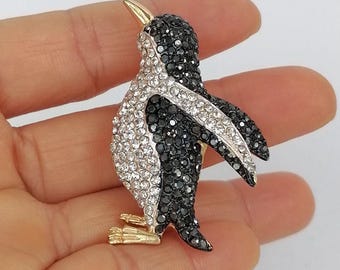 Rhinestone Crystal Animal Penguin Brooch Pin Costume Jewelry