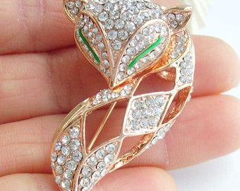 Rhinestone Crystal Animal Fox Brooch Pin Costume Jewelry