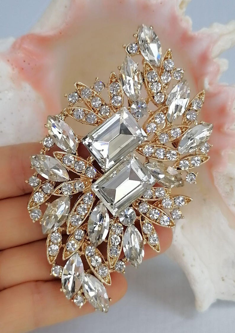 Strass Kristall Blatt Blumen Brosche Pin Prom Hochzeit Kostüm Schmuck Bild 2