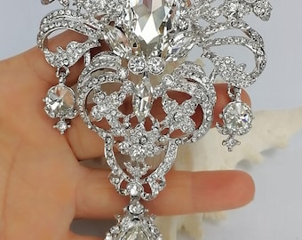 Strass Kristall Elegante Große Teardrop Brosche Pin Abschlussball Hochzeit Kostüm Schmuck