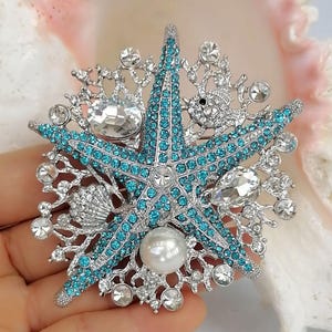Rhinestone Crystal Unique Animal Starfish Brooch Pin Prom Wedding Costume Jewelry