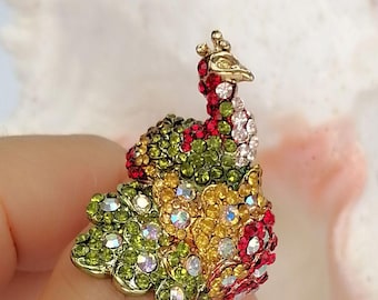 Statement Peacock Ring, Multicolor Crystal Bird Jewelry, Sparkly Animal Ring for Her