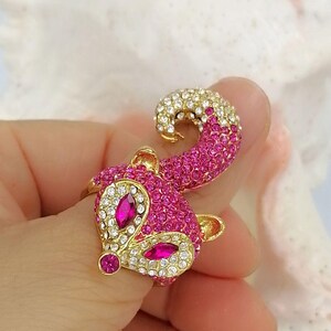 Strass-Kristall-Statement-Fuchsring, Tierschmuck Pink Fox Ring 8#
