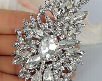 Rhinestone Crystal Elegant Leaf Flower Brooch Pin Prom Wedding Costume Jewelry