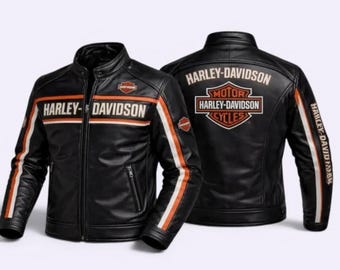 Harley Davidson Lederjacke für Herren Schwarz Premium Rindsleder Motorrad Biker Racing Jacke Cafe Racer HD Reitausrüstung Geschenk für Fahrer