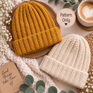 Crochet Beanie Pattern PDF, Ribbed Crochet Hat, Beginner Winter Beanie, Adult Hat Pattern, Easy Crochet Pattern