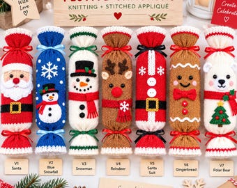 Christmas Cracker Knitting Pattern PDF, 7 Festive Designs, Santa Snowman Reindeer, Holiday Christmas Decorations, DIY Gift