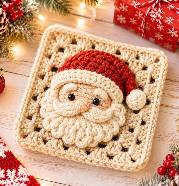 6 Christmas Crochet  Squares Pattern, Holiday Granny Square PDF, photo tutorial